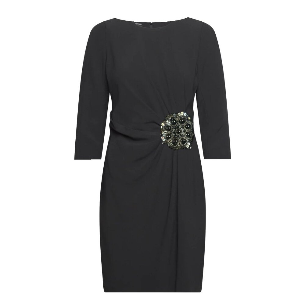 Women's Nine West Knee Length 3/4 Sleeve Ruched Accent Dress Size 4 Black - Picture 1 of 14